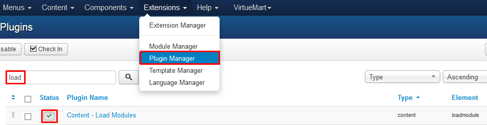 enable Content - Load Modules