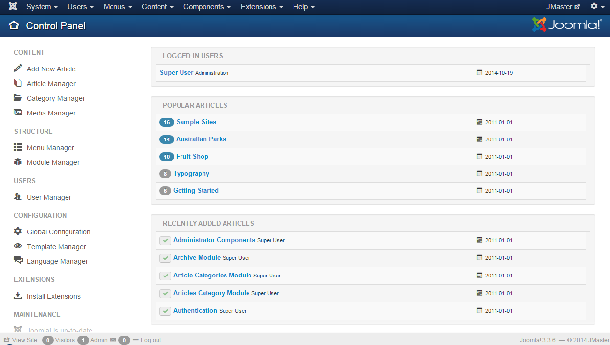 joomla 3 dashboard