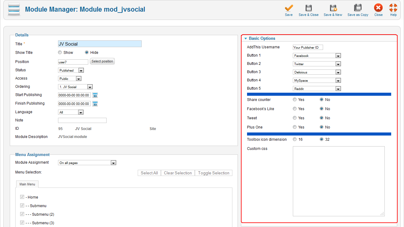 JV Social back-end configuration