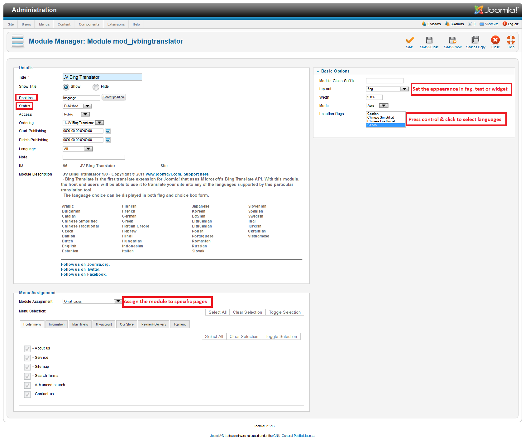 JV Bing Translator Backend Settings