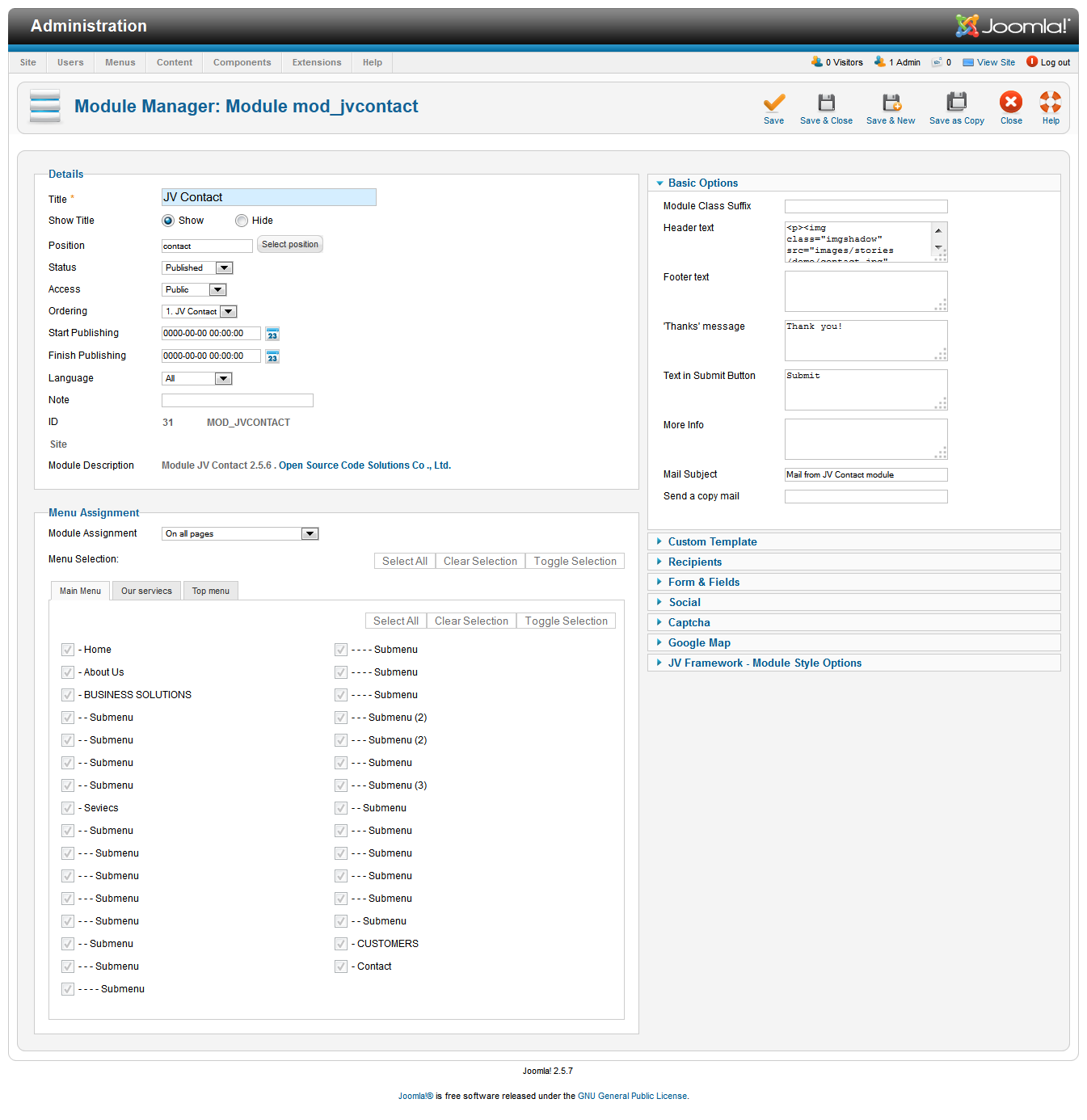 JV Contact backend configuration