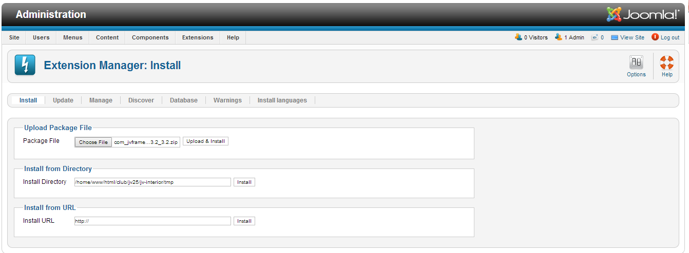 install JV framework and JV Interior through extension manager