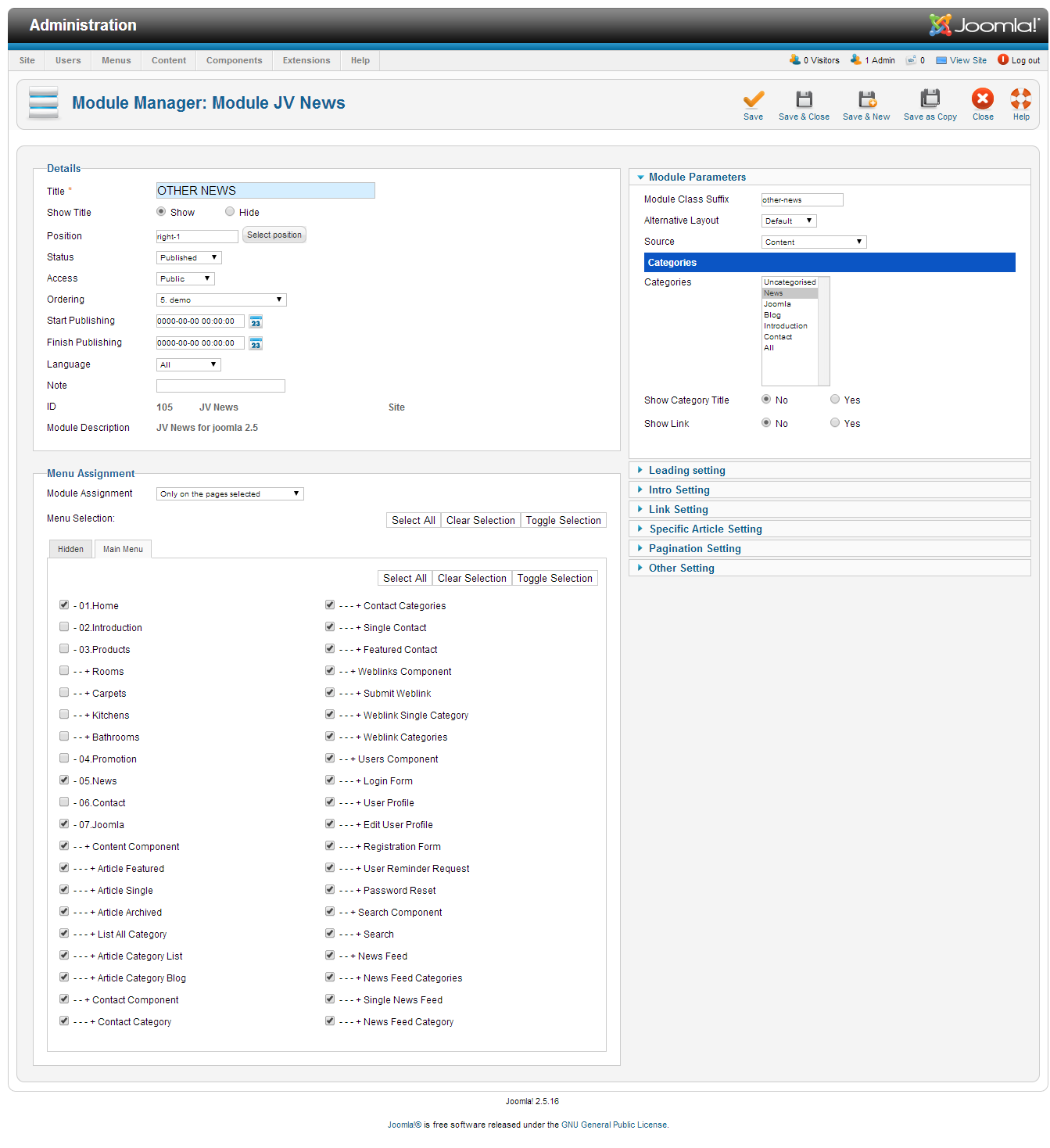 JV news back-end configuration