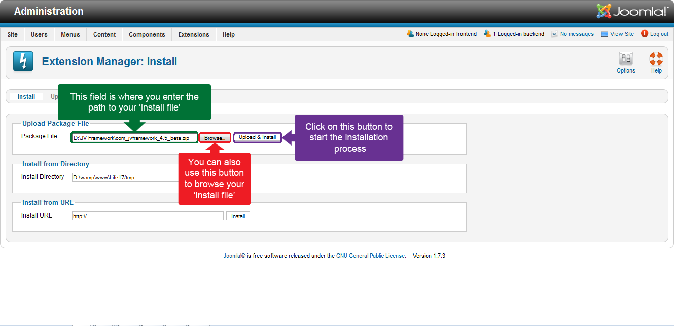 install framework through extension manager