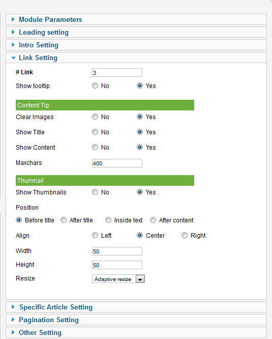 module news link settings