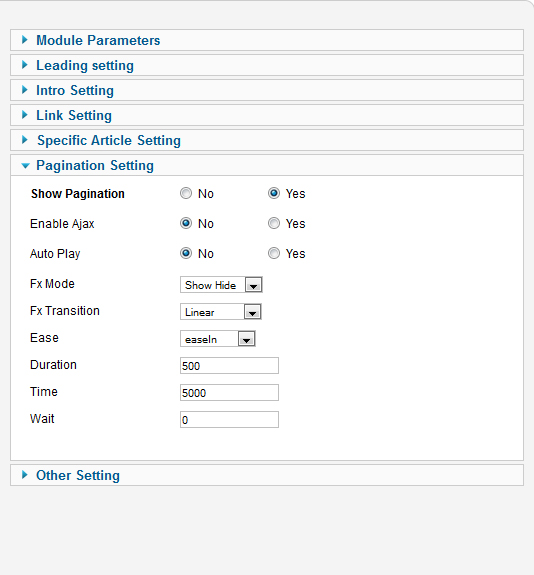 module news pagination settings