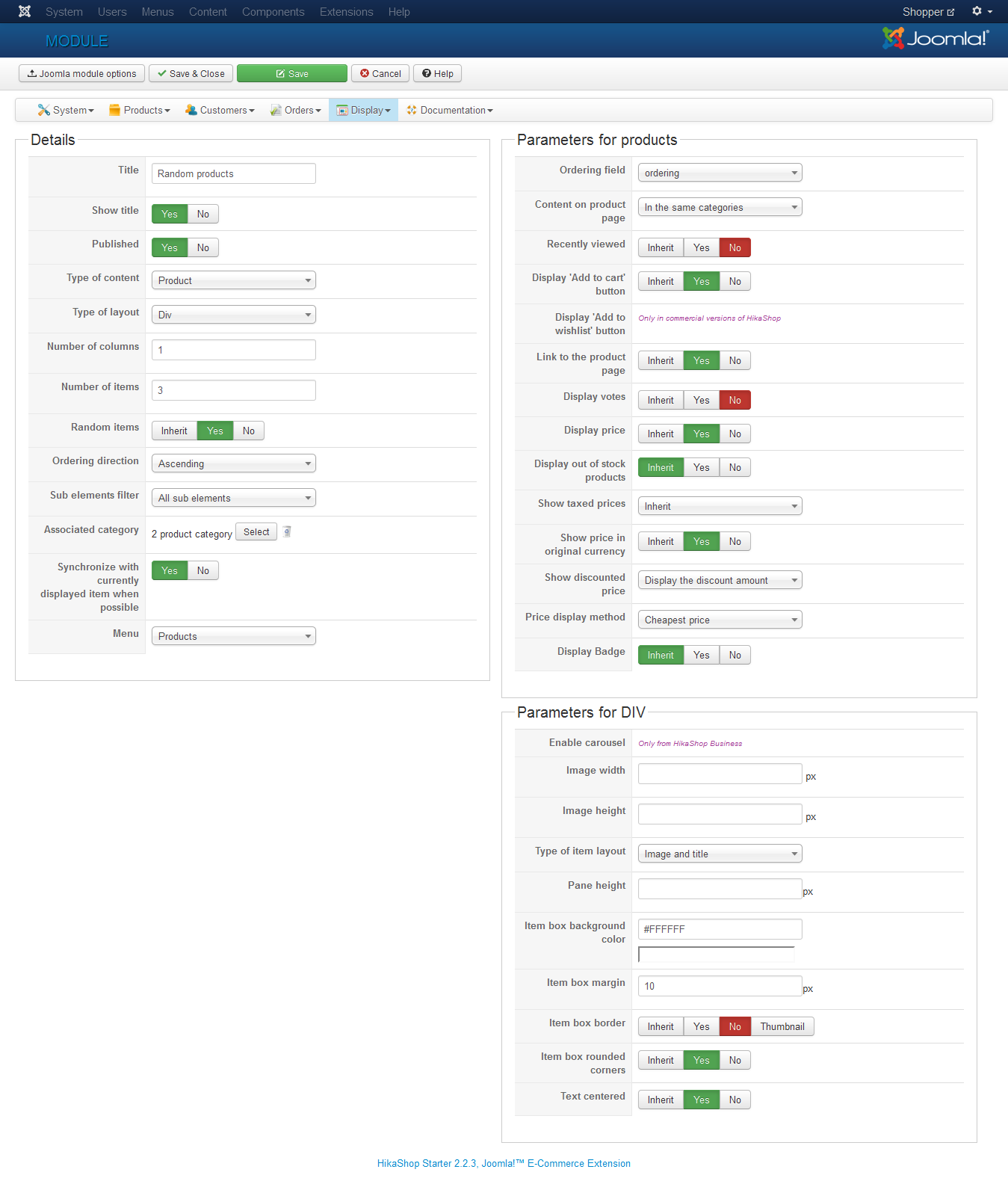 hikashop configuration