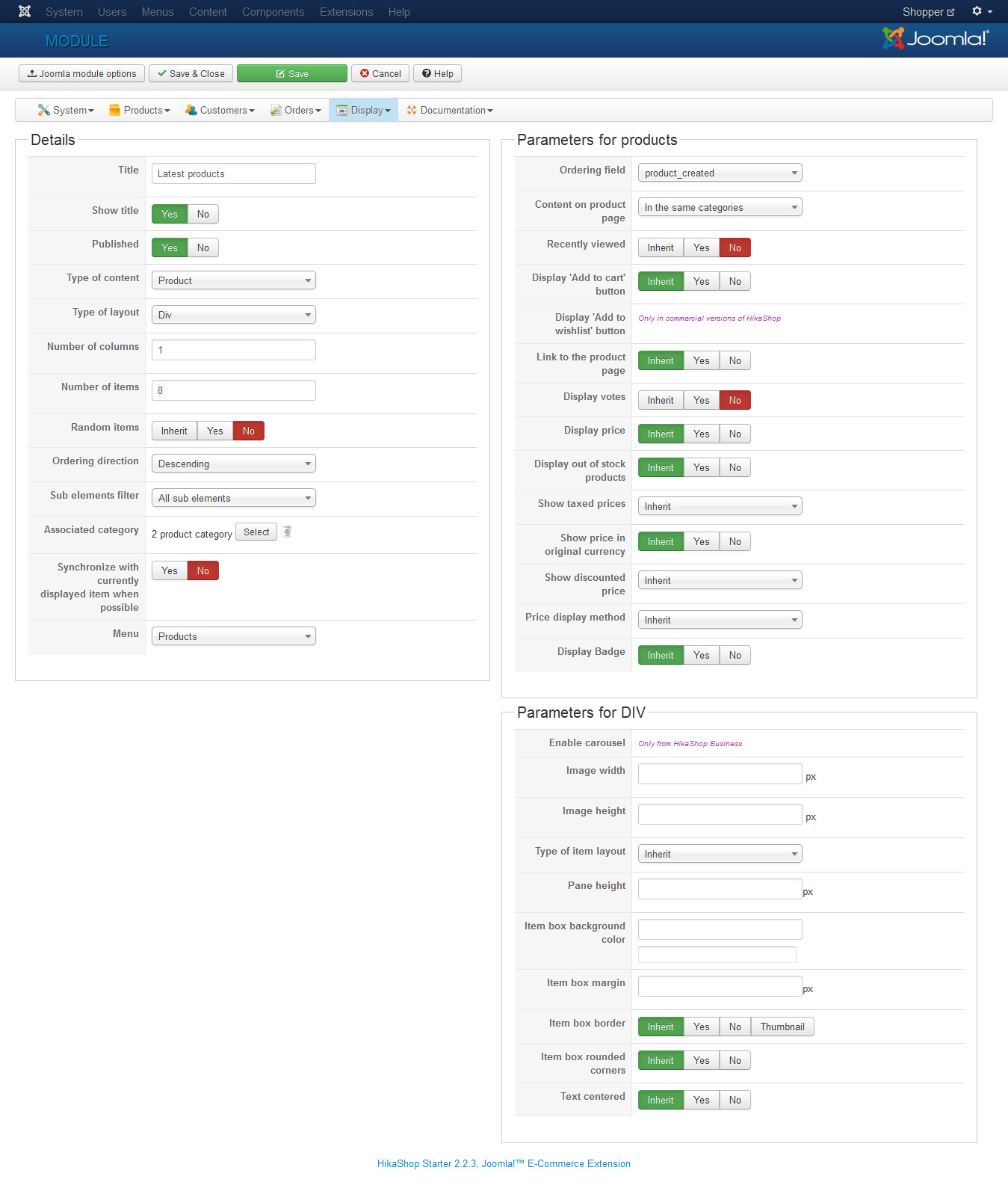 hikashop configuration