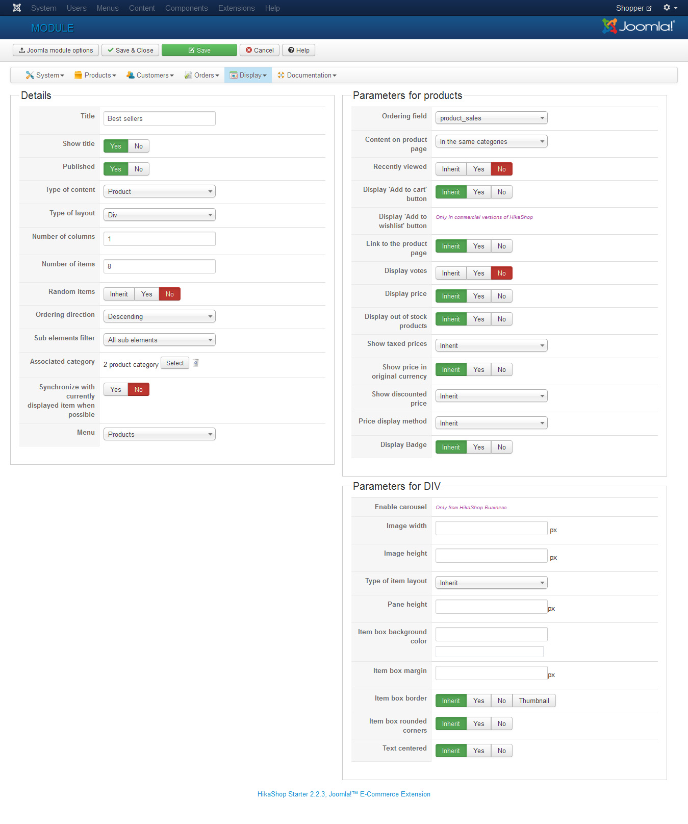 hikashop configuration