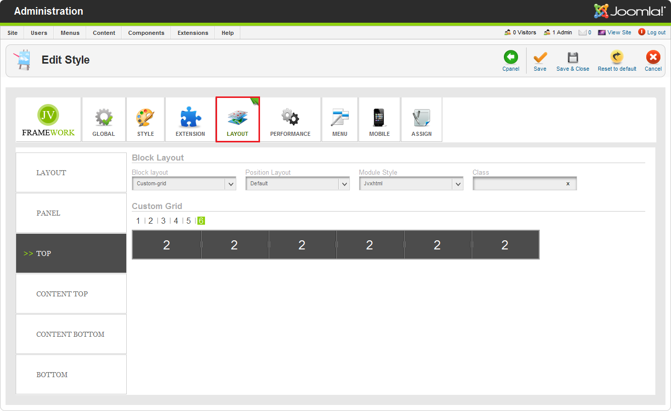 JV Framework layout settings