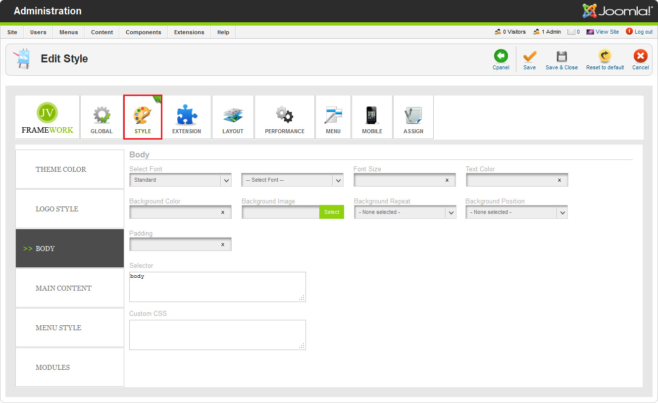 JV Framework style configuration