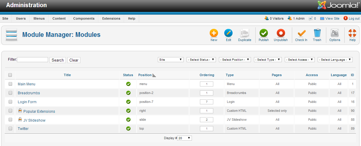 manage modules in JV Wine