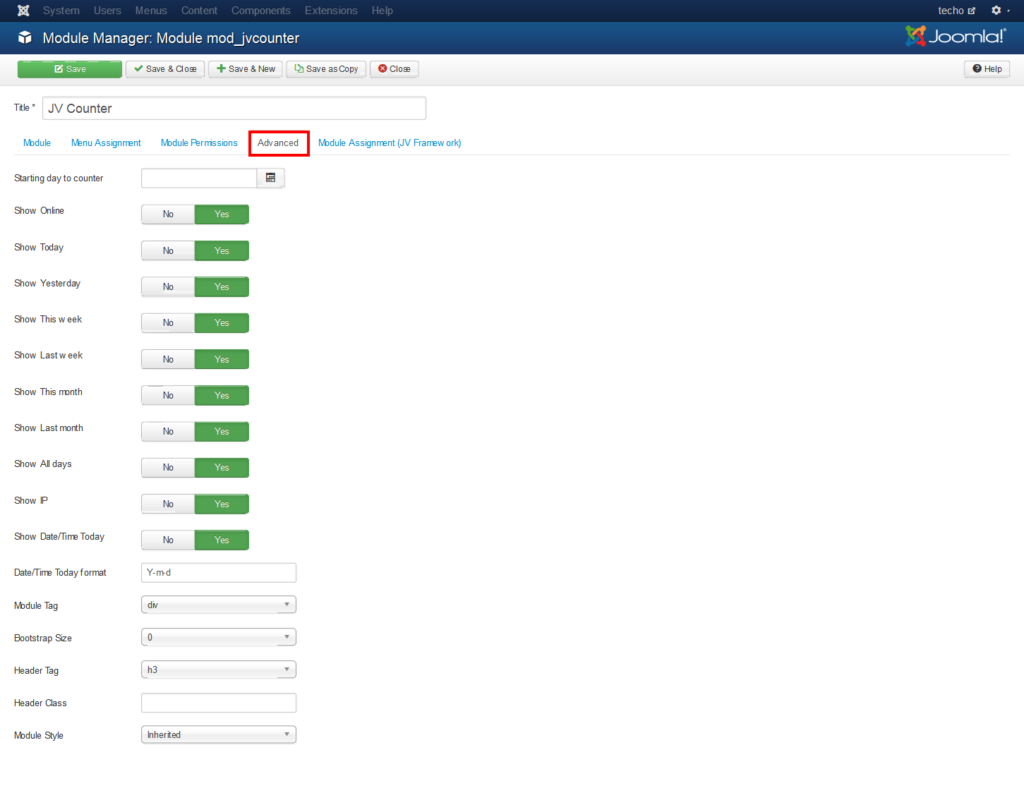 module counter advanced options