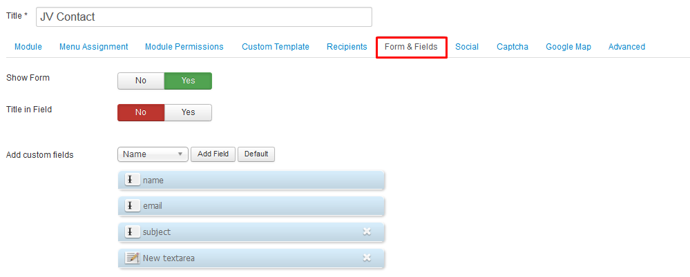 tab form & field in jv contact