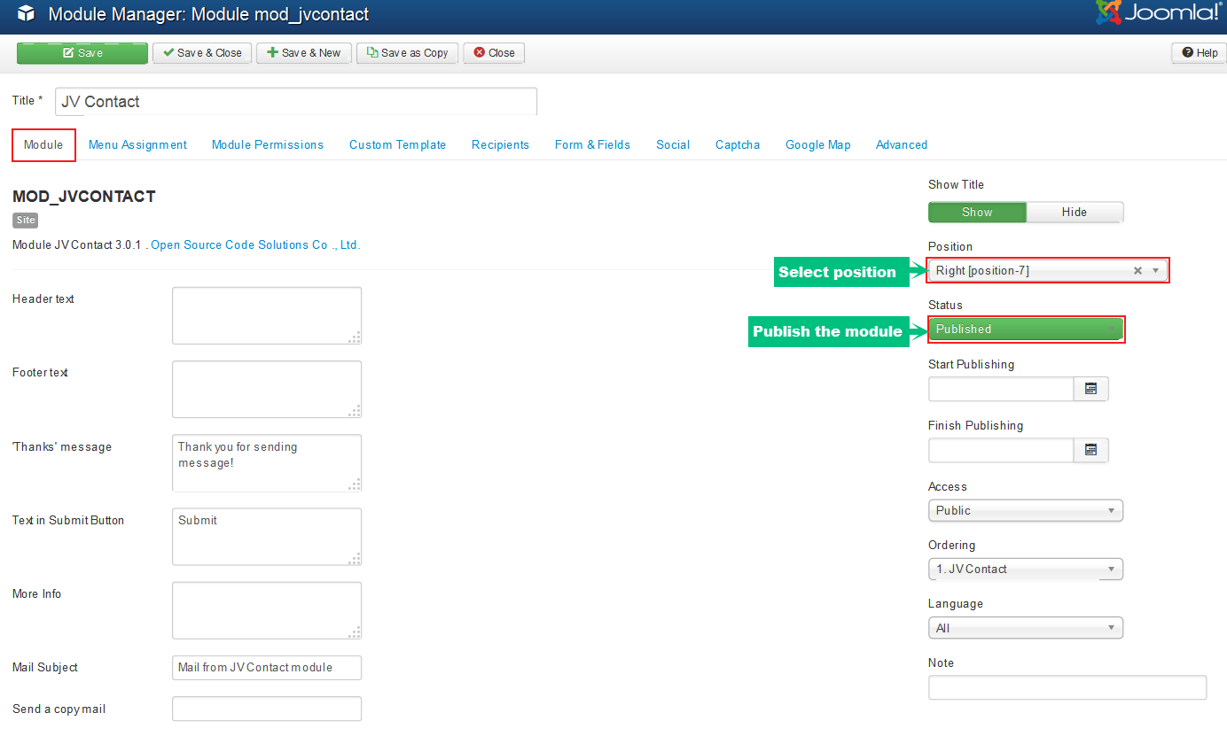 tab module in jv contact