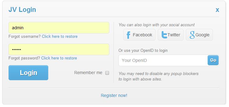 log in modal popup in frontend