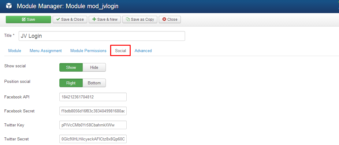 tab social in jv login manager