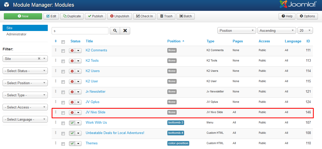 manage module in joomla 3.3