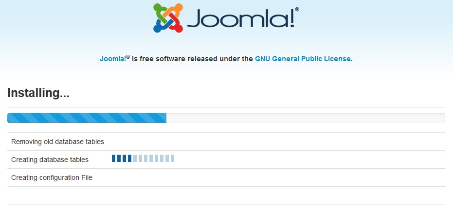 joomla 3 stuck at creating database