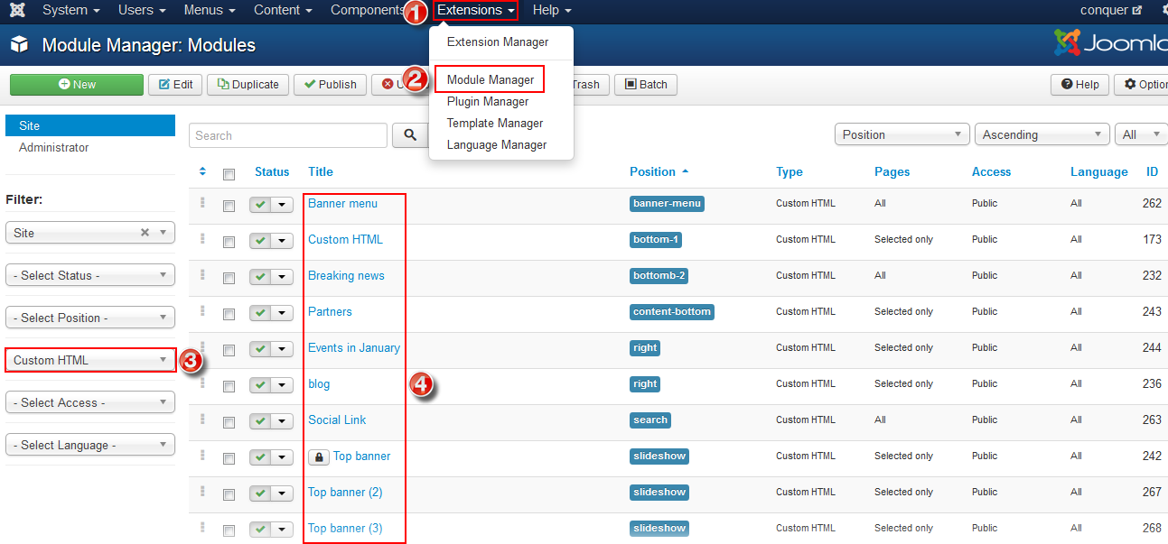 edit custom html module