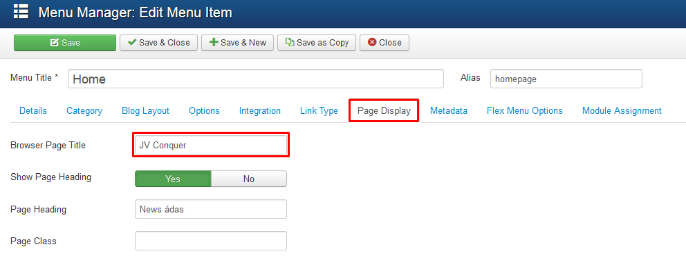 webpage title configuration