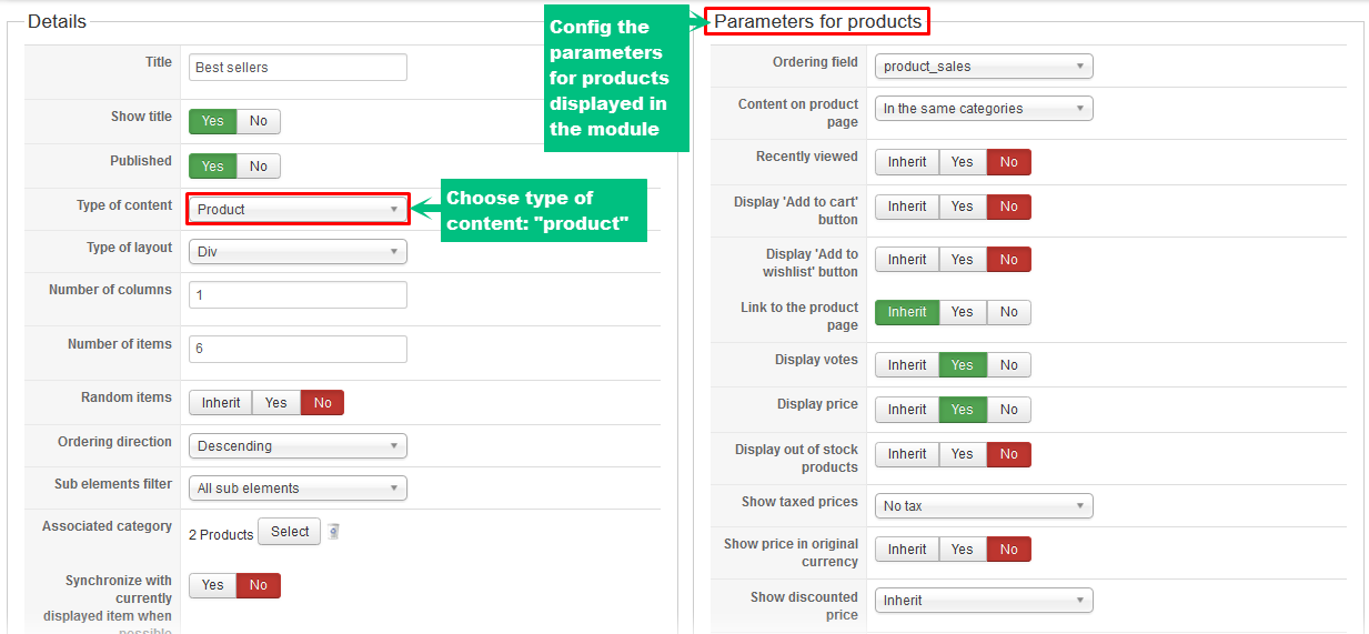 module hikashop best sellers backend settings