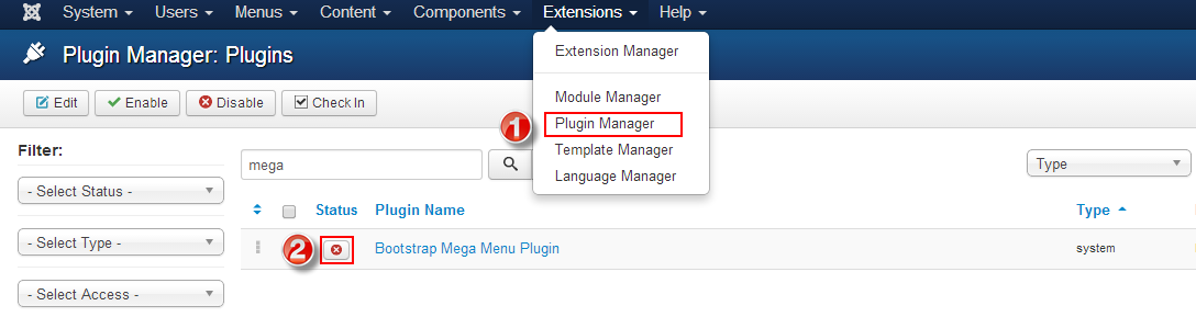 enable mega menu plugin