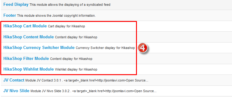 hikashop module types