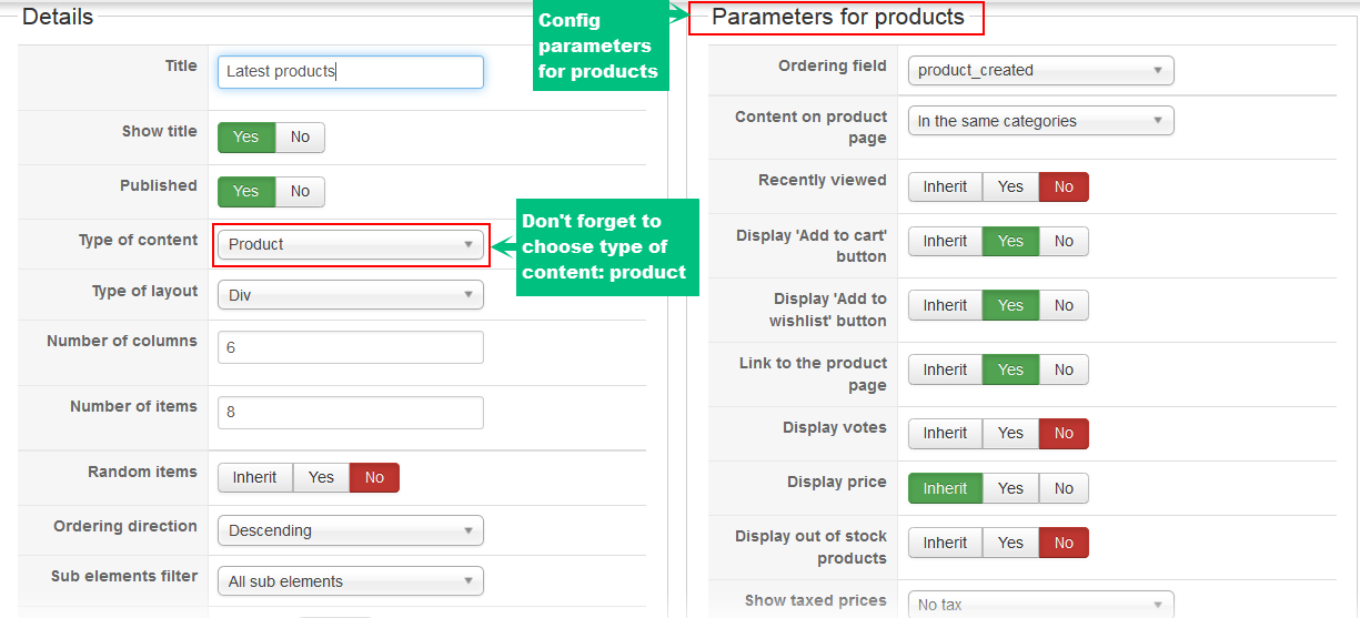 module hikashop latest product backend settings