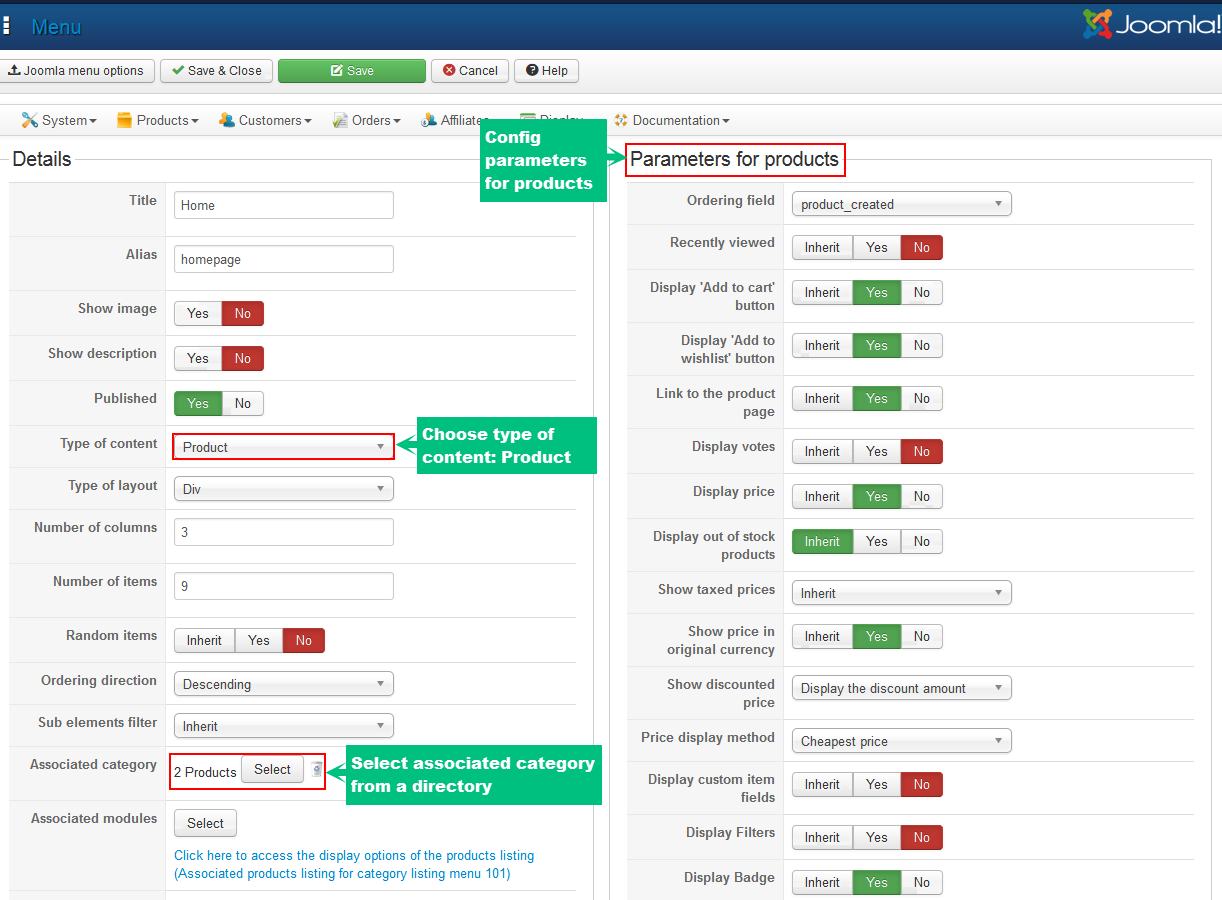 product listing options