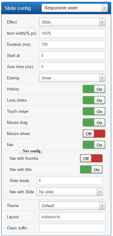 slide configuration