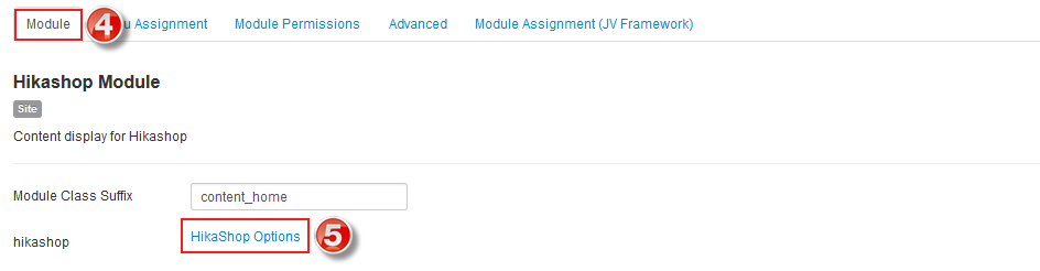hikashop module options