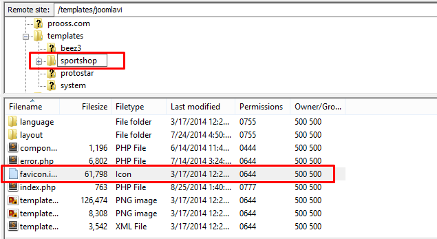 change favicon via filezilla